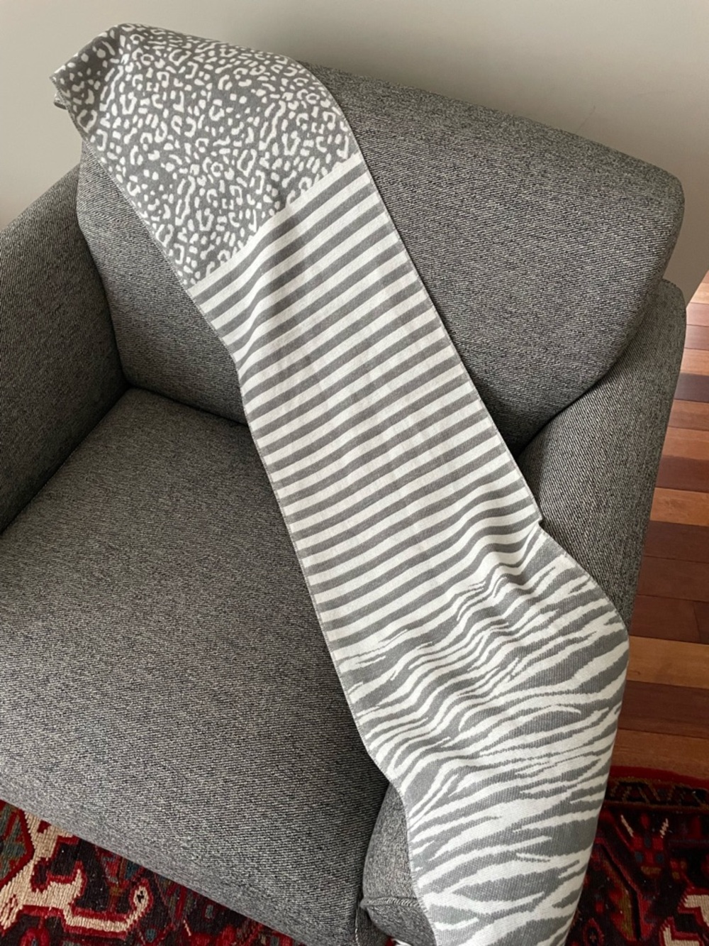 NWT Animal print scarf made in France ivory grey